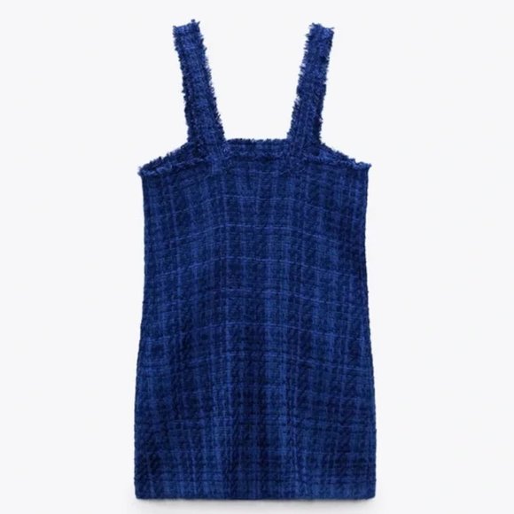 NWT Brand New: Zara textured tweed blue pinafore dress - Picture 6 of 8
